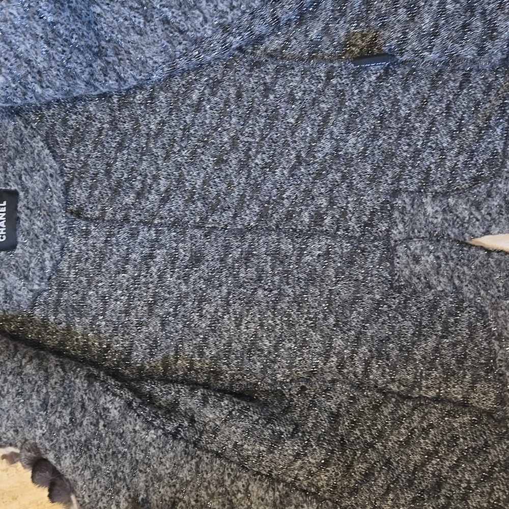 RARE Gray Metallic Accent Cardigan Sweater with Feather Accent Trim - Picture 12 of 16